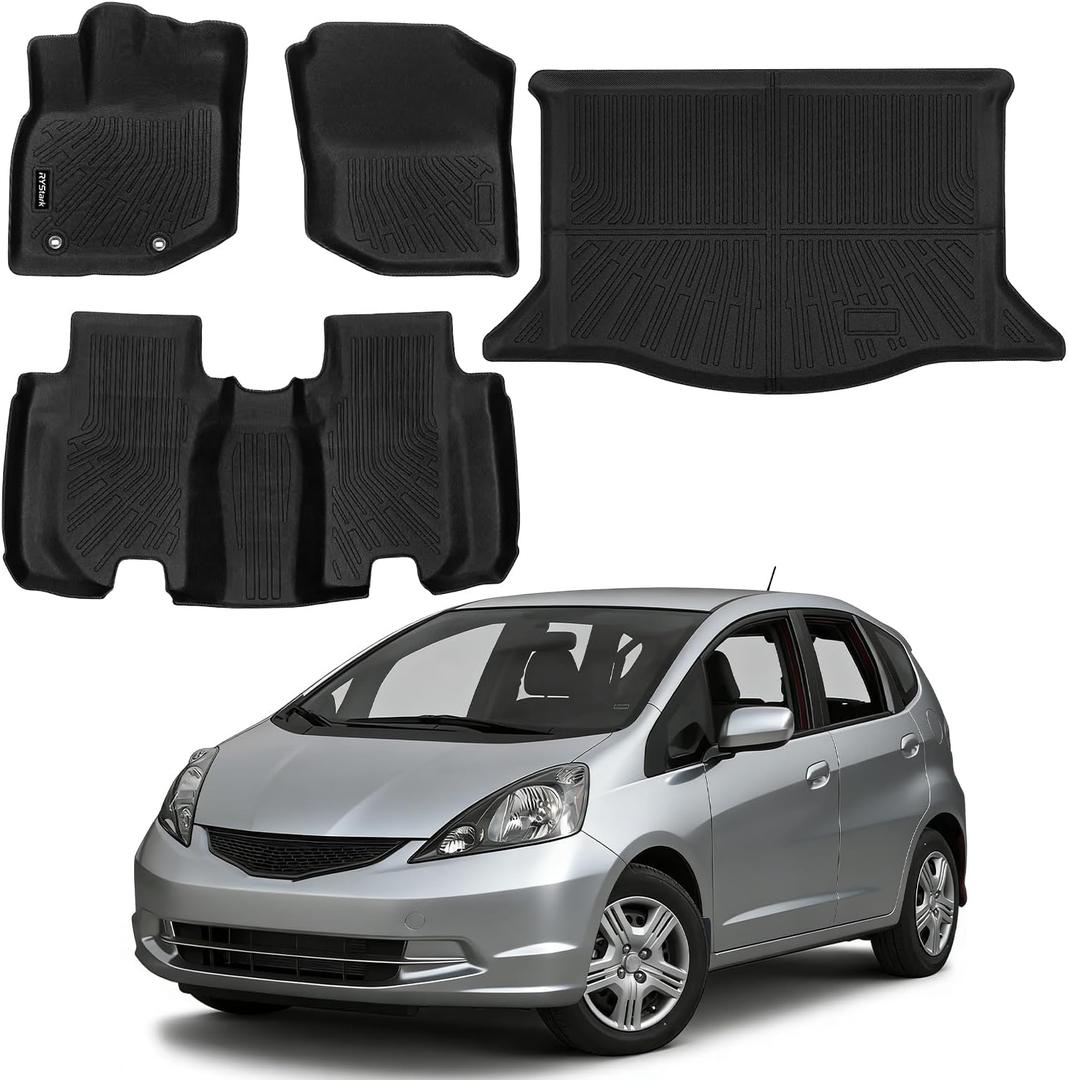 Compatible with Honda Fit 2009-2013 (Not for Manual Transmission) Floor Mats & Cargo Liner,All Weather Protection,Anti-Slip TPE Floor Mats & Trunk Mat for Fit 2009 2010 2011 2012 2013 Accessories