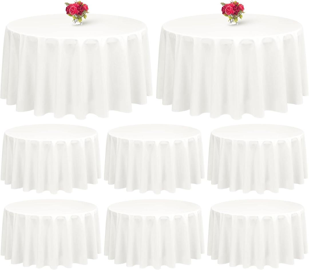 Showgeous 8 Pack Ivory Round Tablecloth 120 Inch Polyester Table Cloth Ivory Tablecloths for Round Tables Washable Decorative Fabric Table Covers for Wedding Dining Party Banquet Buffet