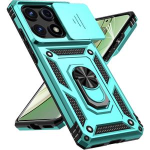 For Motorola Edge 2025 Case, with Slide Camera Cover HD Screen Protector [Military Grade Drop Tested] Magnetic Ring Holder Kickstand Protective Phone Case for Motorola Moto Edge 2025, Mint