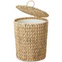 Coeusy 4 Gallon Wicker Trash Can with Lid, Small Bathroom Trash Can, Water Hyacinth Woven Waste Basket, Rattan Boho Decorative Garbage Can with Removable Liner for Bedroom, Home Office (Round,Natural)