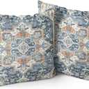 Boho Pillow Covers 16"x16" Set of 2 Monaco Grey Blue Bohemian Carpet Double Sided Pattern Linen Pillowcases Cushion Cover for Farmhouse Couch Sofa Bed Decorative, Only Pillowcase (Boho Style 08)