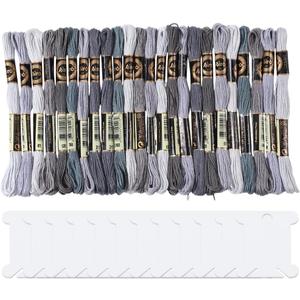 24 Skeins 6 Strands Grey Embroidery Thread Floss Variegated Gradient Friendship Bracelets String Cross Stitch Threads Bulk with 12 Floss Bobbins for Bracelet Making Sewing Knitting Craft Diy (Gray)