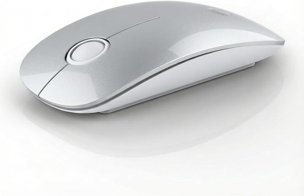 RAPIQUE R306 Wireless Mouse, Bluetooth 5.1 & 2.4GHz Dual Mode Silent Mouse, Silver Gloss Top with White Matte Base, Slim Portable Mouse for Laptop, MacBook,Tablet, Chromebook (Silvery)