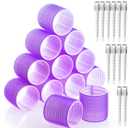 Jumbo Hair Curlers Rollers, 12Pcs Hair Roller Curlers Self Grip Holding Rollers with12 Stainless Steel Duckbill Clips for Long Hair Volume (Purple)