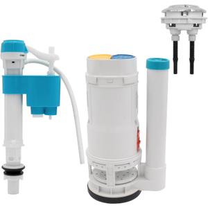 T Tulead Toilet Dual Flush Valve, Fill Valve, Push Button, Fit One Piece Toilet Repair Kit, Drain Outlet Dia 2.5", Fill Thread Dia 1/2", Push Button Thread Dia 2.24"(Not for 2-Piece Toilet)