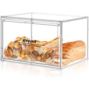 Large Bread Box for Countertop, Stackable Clear Bread Storage Box Holder for Kitchen, Bakery Storage Bread Container Bread Keeper for Homemade Bread Bagel Muffins Rolls