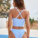 ZAFUL Women's Tankini Swimsuits Tummy Control Swimwear Two Piece Bathing Suits Swim Top with High Waisted Bottom (Blue, S)