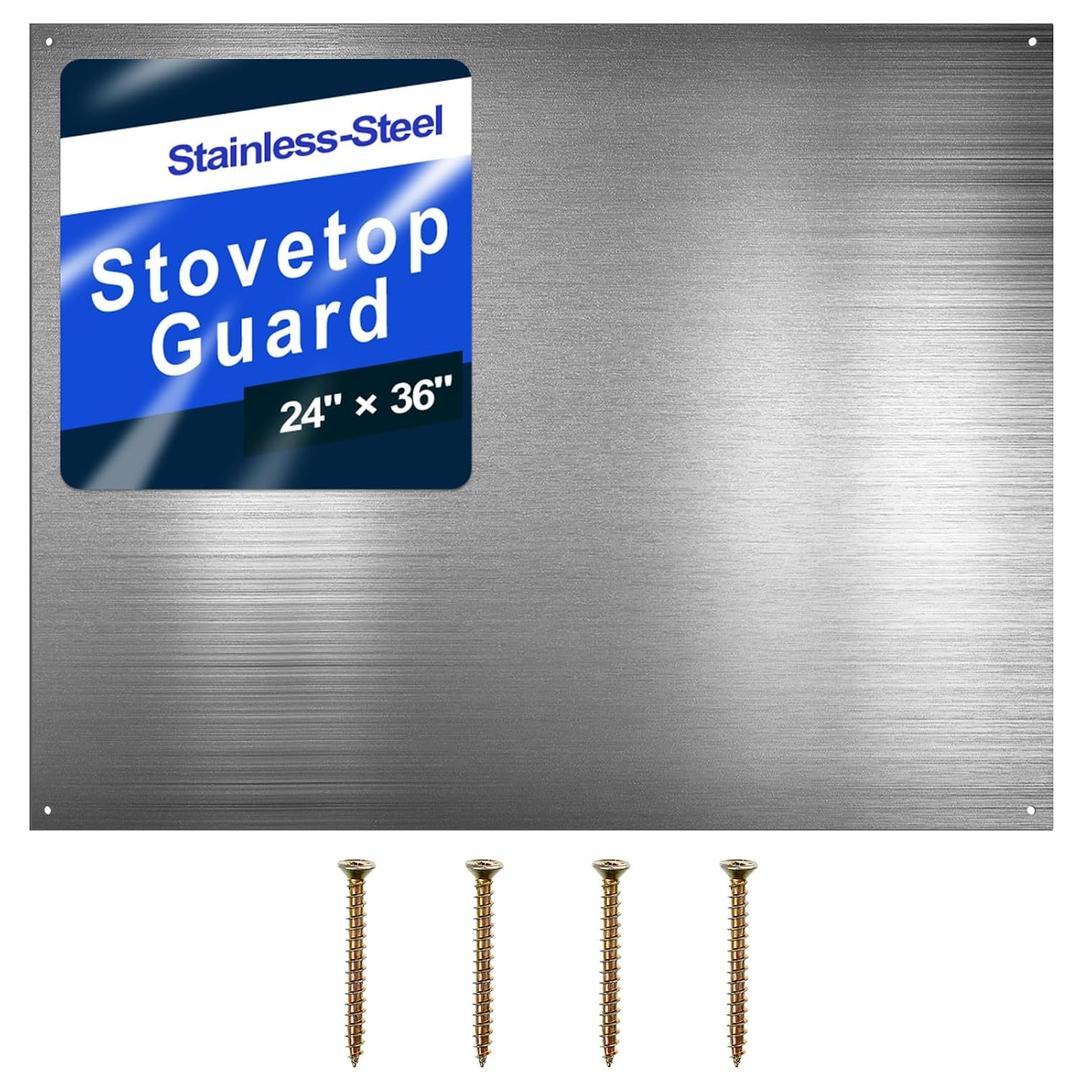 Pelopy 24 by 36 Inch Reversible Stainless Steel Backsplash Metal Backsplash Kitchen Stove Behind Metal Sheet Panels with 4 Pre Drilled Holes and Screws for Wall Protector(1 Pack)
