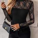 Zeagoo Long Sleeve Shirts for Women's Lace Tops Mesh Sheer Crew Neck Shirts Sexy Spring Going Out Blouse (Black) M