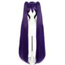JoneTing Dark Purple Ponytail Wig+ Hair Cap Long Purple Straight Wig with Double Ponytais and Bangs for Women Long Violet Hair for Anime Cosplay Halloween Party Costume Outfit