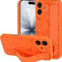 OOK Compatible with iPhone 17 Flower Case with Wrist Strap, Orange Rose Floral TPU Shockproof Protection Slim Cover with Camera Protection for Women Girls, for 6.3inch