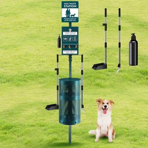 Qinyoung Dog Waste Station Outdoor Dog Poop Trash Can with Poop Bag Dispenser Shovel Dustpan Hand Sanitizer Bottle Rust Proof Bin Pet Waste Disposal System for Business Parks Backyards Trails