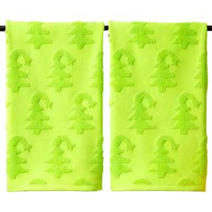 2 PCS Christmas Hand Towels for Bathroom Green Christmas Tree Hand Towels 100% Cotton Absorbent Decorative Jacquard Weave for Christmas Bath Kitchen Decor Gift, 13.8 x 29.5 Inch
