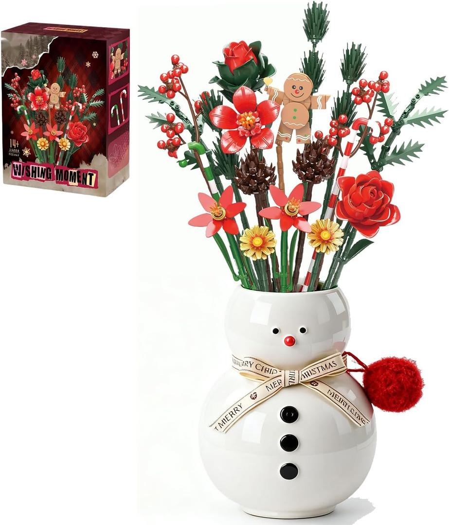 Christmas Flowers Bouquet Building Set, Xmas Rose Flower Building Block Compatible with Lego Flowers - Xmas Gift for Teen - Artificial Flowers Collection Home Decor, 865pcs