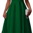 Memoriesea Women's Elegant Casual Short Sleeve Work Party A-Line Dress with Pockets XXL