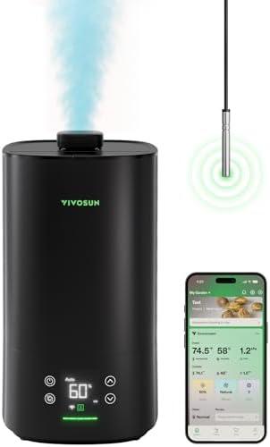 VIVOSUN AeroStream H05 Intelligent Wi-Fi Humidifier, 1.32 Gal / 5 L Humidifier with Temp & Humidity Probe, Smart Remote Control, Designed for Growers, Black