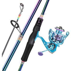 Sougayilang Spinning Fishing Reel Rod Combo, Two Pieces Colorful Poratble Light Weight Fishing Rod with Powerful Fishing Gear for Freshwater Saltwater (1.8/5'10'')