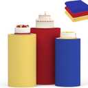 Cylinder Covers Set of 3, Cylinder Stand Covers for Parties,Round Pedestal Stand Covers for Cylinder Stands for Wedding Party Birthday Display(Cylinder Stands Not Included) (Blue Yellow Red, S+M+L)
