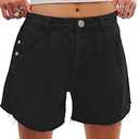 Womens Jean Shorts Mid Waist Stretchy Denim Shorts Women Raw Hem with 6 Pockets (8, Black)