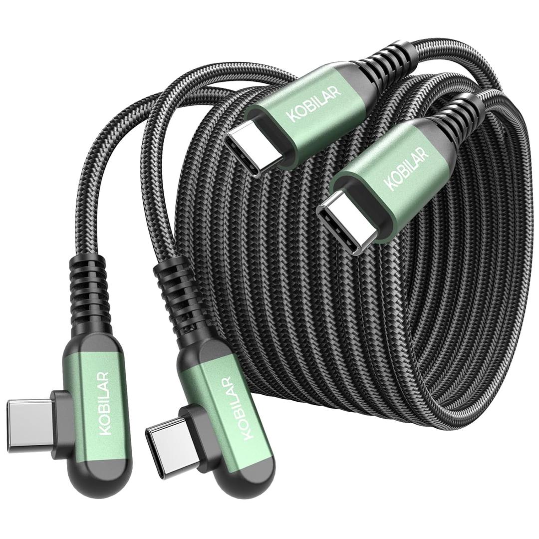 10ft USB C to USB C Cable, Type C Charger Cord Right Angle 2pack, 60W Fast Charger USB C 90 Degree for iPhone 16/17 Pro Max Plus, iPad Pro, USB C Cable for Samsung S25 S24 S23