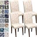 Chair Covers Dining Room Set of 4,Printed Patterned Stretch Non Slip Chair Slipcover Removable Washable Kitchen Chair Protector Cover for Home Hotel Banquet Wedding Party Office (Cream Champagne Rose)
