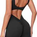 One Piece Workout Sets for Women Athletic Yoga Jumpsuits Shorts Backless Rompers (Medium, Black)