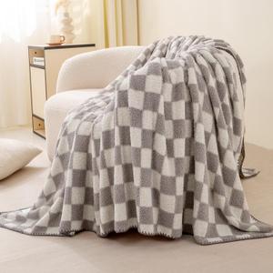 Checkered Blanket, 3D Print Soft Cozy Lightweight Bed Throw Decor, Machine Washable Blankets,Checkerboard-Gray 40" x 50"