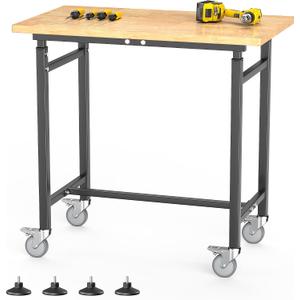 EVERHANGER Workbench with Wheels, Adjustable Height Work Table, 32“ x 18”
