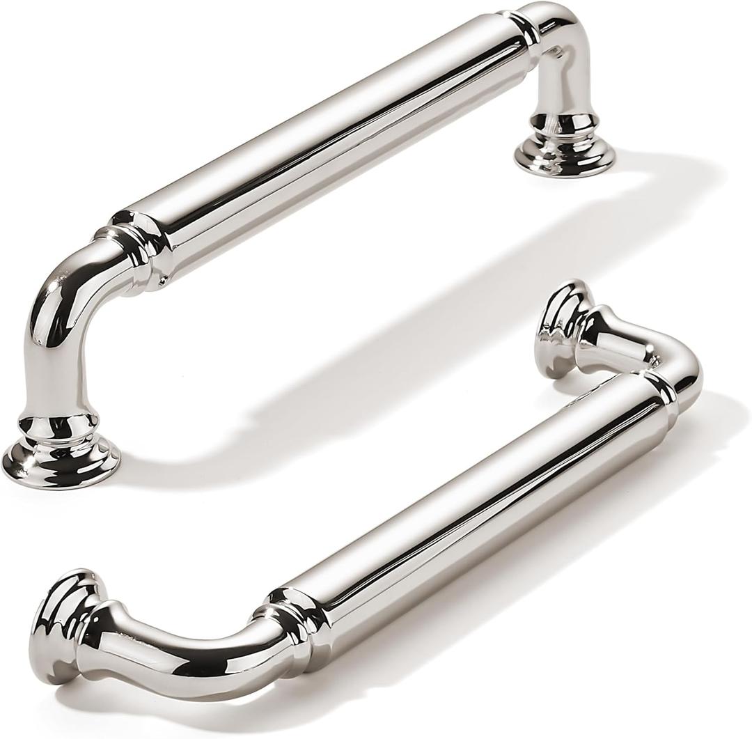khtumeware 2-Pack Polished Nickel Heavy-Duty Solid Cabinet Pulls, 5 Inch (128mm) Hole Center, Drawer Pulls, Cabinet Hardware, Suitable for Kitchen Cabinets, Bathrooms and Dressers