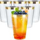 12OZ Plastic Cups with Gold Rimmed Sturdy & Food Safe Disposable  Glasses Weeding Party Cups Disposable Drinking Cups Plastic Cocktail Glasses for, Juice & Cold Beverages [200 Pack]