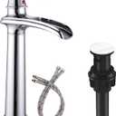 Chrome Bathroom Vessel Sink Faucet, Waterfall Bathroom Faucet, Tall Bathroom Faucet, 1 Hole Single Handle Vessel Faucet Bowl Sink with Pop Up Drain Combo Mixer Tap Commercial Vanity