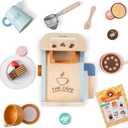 Tiny Land Kids Coffee Maker Wooden Kitchen Toys - 17Pcs Toy Coffee Maker Playset - Wooden Play Toys, Play Kitchen Accessories for Girls & Boys