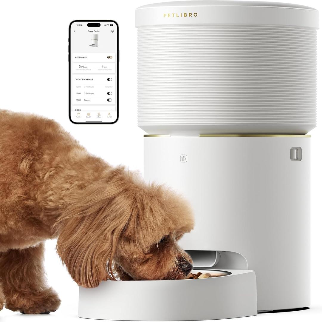 PETLIBRO Automatic Dog Feeder, 5G Wi-Fi 8L Large Dog Food Dispenser with Vacuum-Sealed Cat Feeder for Airtight Storage, Auto Pet Feeder with 187mm Large Food Tray for Medium Large Breed Dog Cat 34Cups (White)