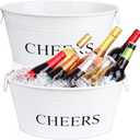 4 Gallon Galvanized Bucket Beverage Tub Ice Bucket for Parties 1 pcs Large Metal Bucket with Handles Drink Cooler Beer Drink Galvanized Tub Cooler Tin Bucket for Cocktail Bar Mimosa Bar Supplies (White Bucket)