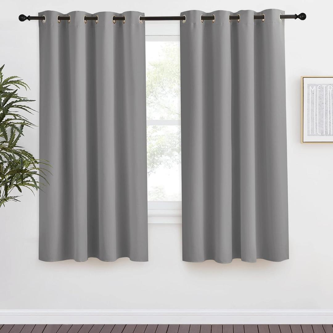 NICETOWN Blackout Curtain 57 inch Length, W55 x L57 Inch, 8 Grommets Top, Silver Grey, 1 Piece, Thermal Insulated Modern Window Treatment Soundproof Drape Panel for Bedroom/Living Room