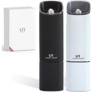 Gravity Electric Salt & Pepper Grinder Set - USB Rechargeable Salt & Pepper Grinders - Auto Seasoning Mills with Adjustable Coarseness & Light - Easy One Handed Use - Urban Noon (Black & White Matte)