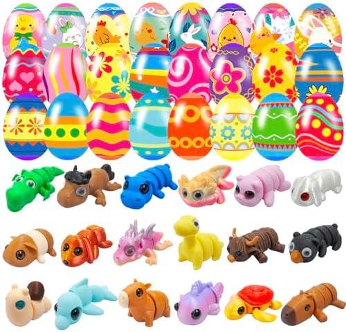 Cherislpy 18 Pcs Easter Eggs with 3D Print Animal Prefilled Easter Eggs with Toys Inside Easter Egg Fillers for Kids Boys Girls Easter Basket Stuffers Party Favors Easter Egg Fillers