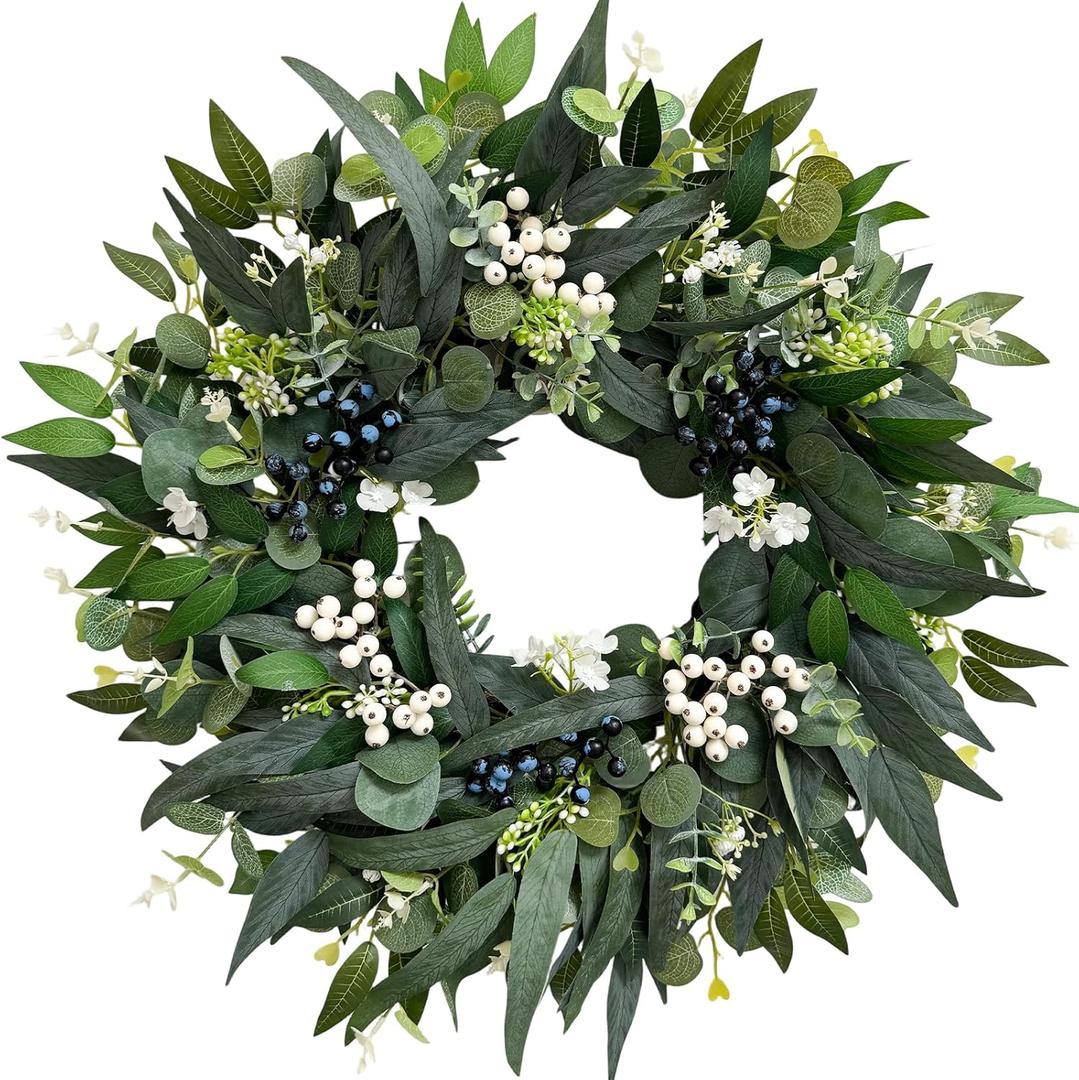 24'' Eucalyptus Wreaths for Front Door,Spring Summer Fall Winter Wreaths,Large Outdoor Greenery Wreaths for Porch,Wall,Holiday,Home Decor-Spring, Summer, Fall, Winter All Seasons