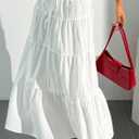 DERAX Women's Boho Flowy White Maxi Skirt Flared Ruffle Elastic Waist Summer A Line 2026 Spring Long Skirts (White, S)