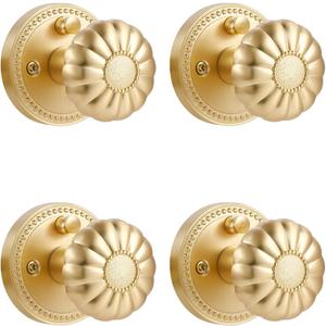 Gold Door Knobs Privacy Door Knob Satin Brass Door Knob Interior Brushed Gold Door Knobs for Bedroom and Bathroom,Zinc Alloy 4 Pack