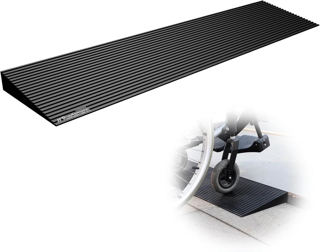 Ruedamann 1.6" Rise Rubber Threshold Ramp, Non-Slip Threshold Ramp for Doorways, Front Door Ramps for Walkers, Adjustable and Cuttable for Doorways, Curb, Scooters, Driveways, Steps, Stairs