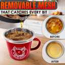 Mini Bacon Grease Container with Strainer, Lid & Spoon 15 oz Dishwasher Safe Enamel Grease Keeper with Lid & Stainless Steel Fine Mesh Strainer - Farmhouse Cooking Fat Storage Cup, Bacon Grease Jar