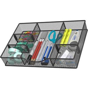 Desk Drawer Organizer Tray, Metal Mesh Drawer Organizers Office, 6 Adjustable Compartment, Desk Organizer Tray for Home Office 12 x 8.26 x 1.96 inch, Black, 1 Pack
