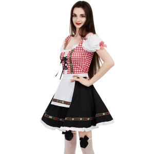 Traditional German Dirndl Dress, Oktoberfest Beer Festival Costume, Bavarian Carnival Halloween Women's Outfit (Medium, Red)
