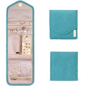 BAGSMART Travel Jewelry Organizer Case Foldable Jewelry Roll for Journey Rings, Necklaces, Earrings, Bracelets,Mini,Teal (Small)