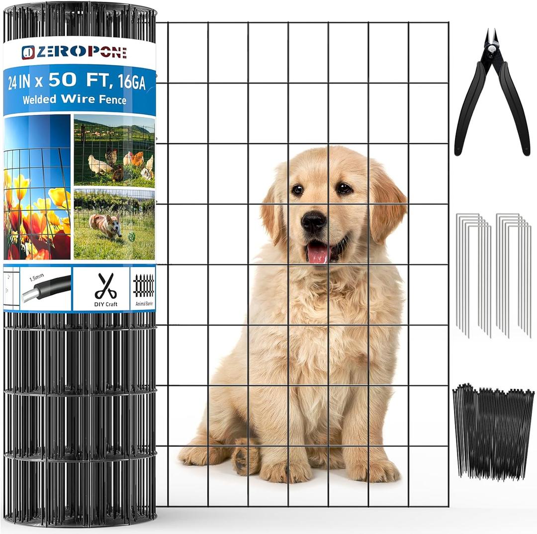Black PVC Coated Welded Wire Fence 24 Inch x 50 Foot, 2 x 3 Inch 16GA Garden Border Fencing Roll Metal Wire Mesh Animal Barrier Fence for Yard Plant Vegetable Protection Dog Poultry Netting