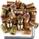 80Pcs Anwenk 1/4"-20 x 15mm Furniture Screw in Nut Threaded Wood Inserts Bolt Fastener Connector Hex Socket Drive for Wood Furniture Assortment (with Hex Spanner)