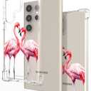 Hungo Compatible for Samsung Galaxy S25 Ultra Case for Women Girls Clear Design Cute,Girly Girls Skin Pink Couple Flamingos in Love Heart Animal