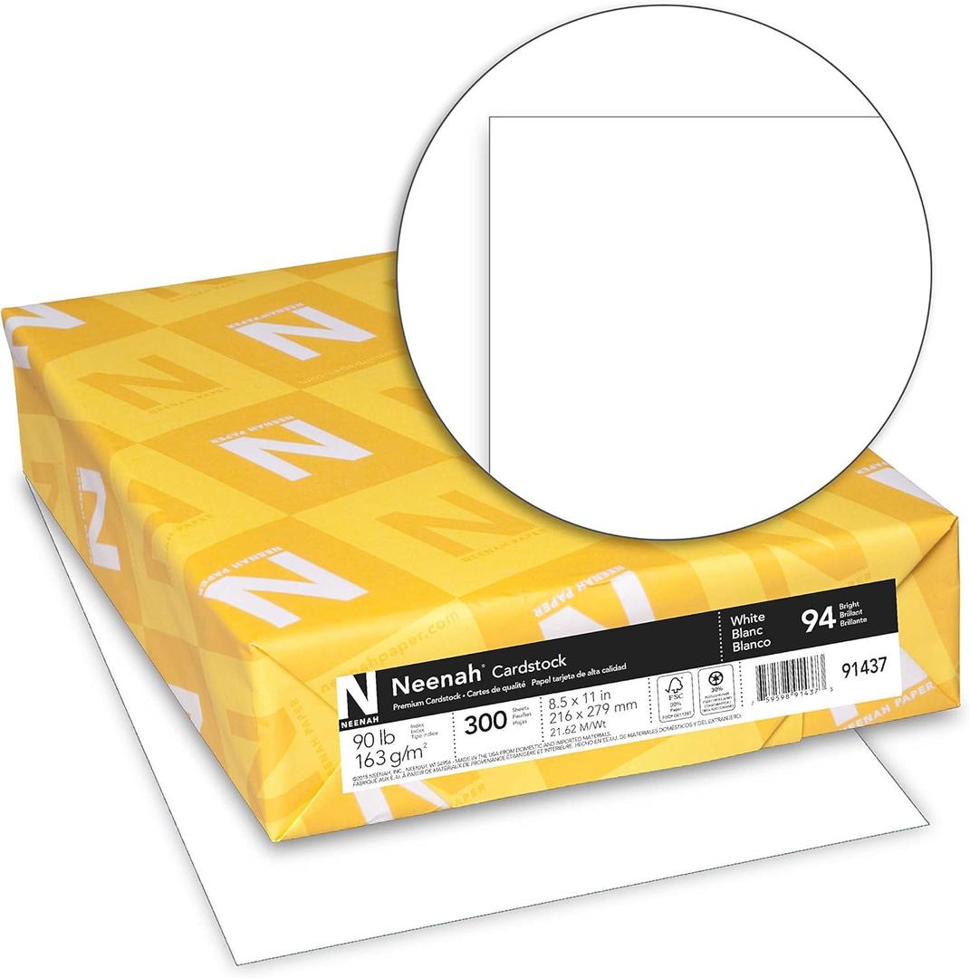 Neenah Index Cardstock, 8.5" x 11", 90 lb/163 gsm, White, Lightweight, 94 Brightness, 300 Sheets (91437) Neenah Index Cardstock, 8.5" x 11", 90 lb/163 gsm, White, Lightweight, 94 Brightness, 300 Sheets (91437)