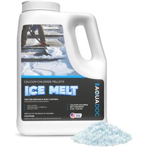 AquaDoc Ice Melt Safe for Concrete - 8lb - Snow Salt & Rock Salt for Snow Alternative - Calcium Chloride Ice Melt for Driveway & Sidewalk Effective at -25F - Made in USA